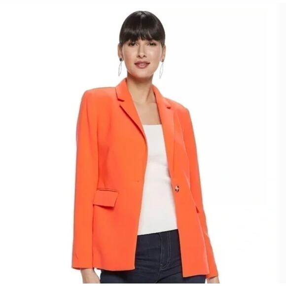 Nine West Neon Orange Blazer Size 6 NWT Maximalist Wear to Work Office Dopamine - Picture 1 of 10